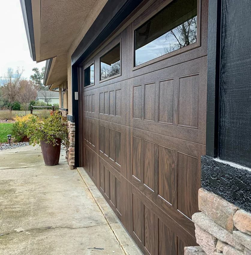 CHI Overhead woodgrain carriage house garage door